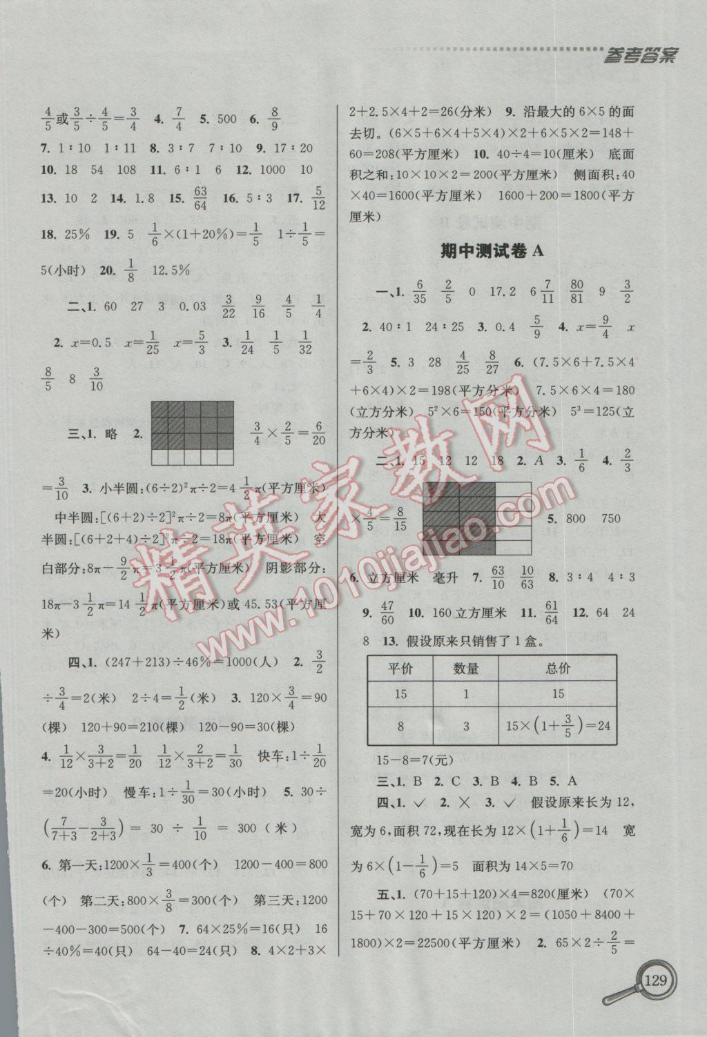 2016年名師題庫小學數學六年級上冊 參考答案第21頁