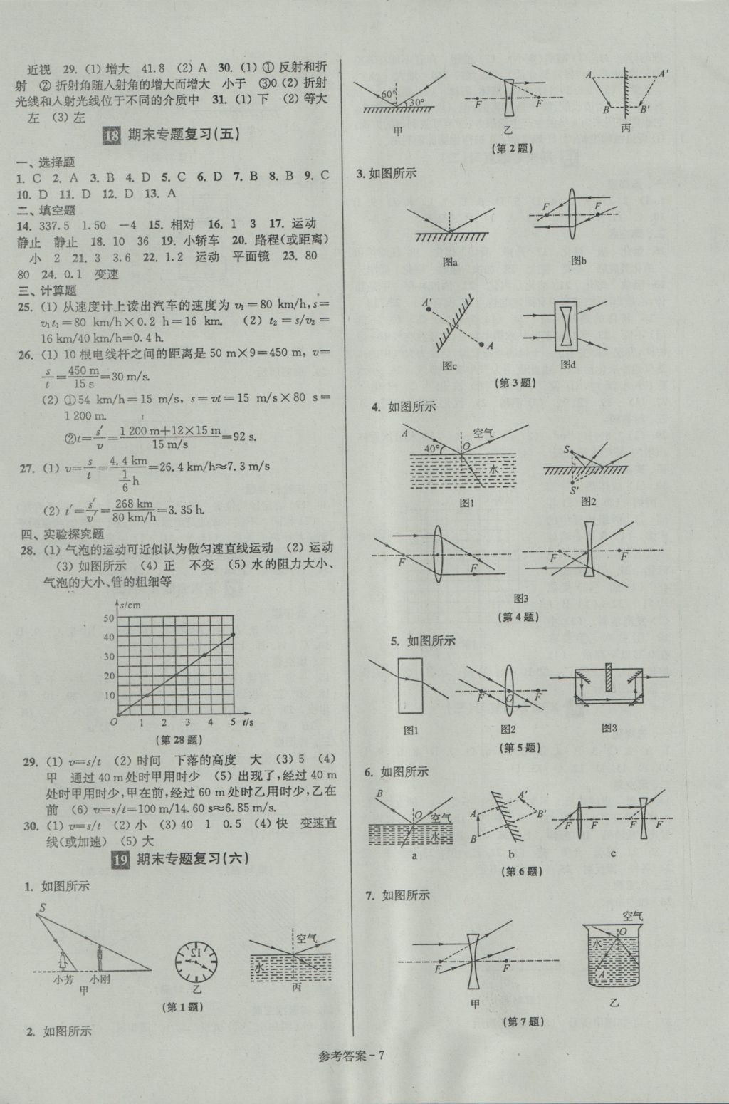 2016年名牌中學(xué)期末突破一卷通八年級物理上冊蘇科版 參考答案第7頁