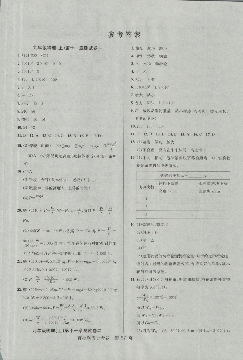 2016年百校聯(lián)盟金考卷九年級物理上冊滬粵版 參考答案第1頁