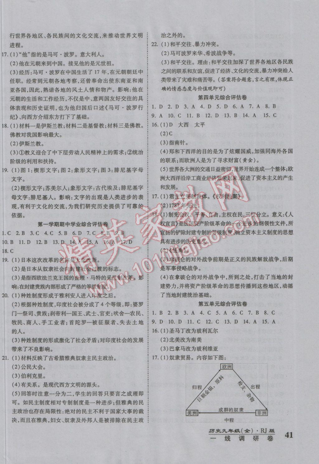 2016年一線調(diào)研卷九年級(jí)歷史全一冊(cè)人教版 參考答案第2頁(yè)