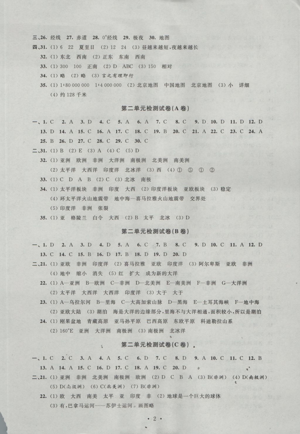 2016年陽光互動綠色成長空間七年級地理上冊 參考答案第2頁