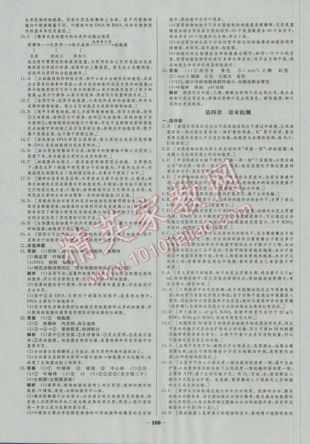 2016年金版教程作業(yè)與測評高中新課程學習生物必修1人教版 參考答案第33頁