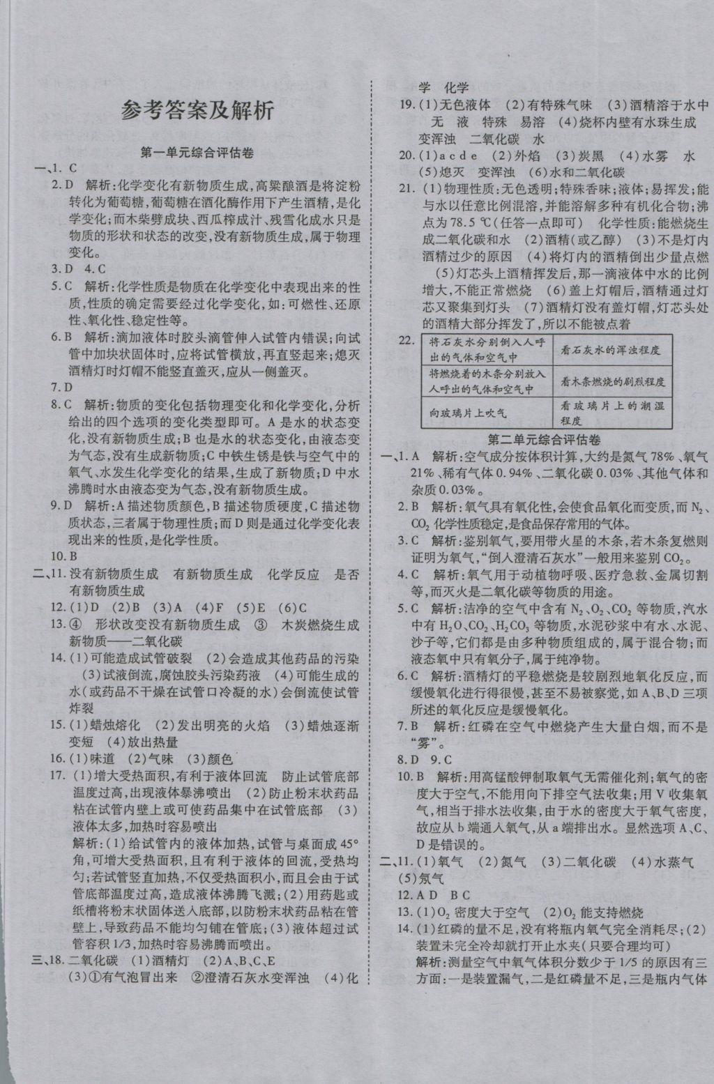 2016年一線調(diào)研卷九年級(jí)化學(xué)全一冊(cè)人教版 參考答案第1頁