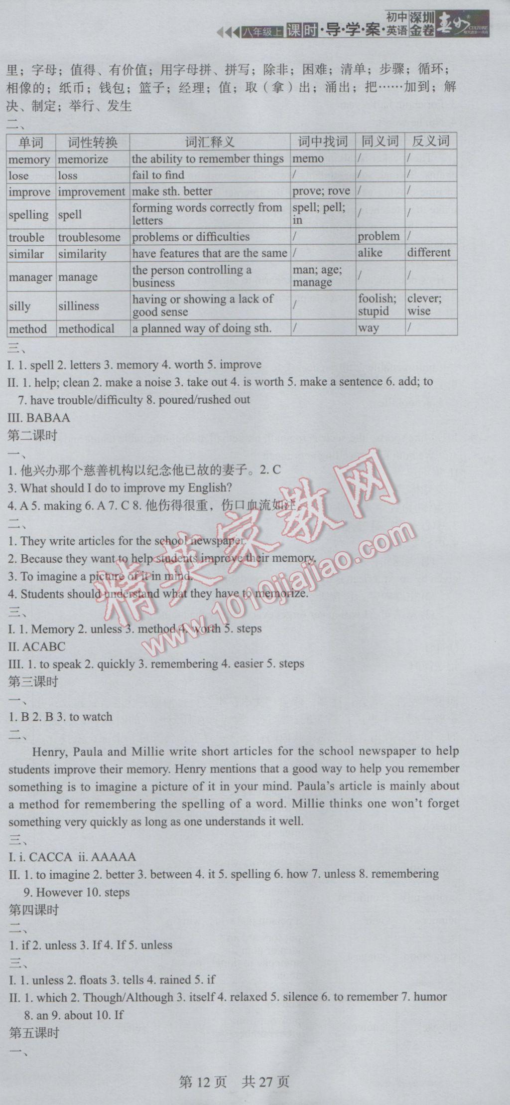 2016年深圳金卷初中英語(yǔ)課時(shí)導(dǎo)學(xué)案八年級(jí)上冊(cè) 參考答案第35頁(yè)