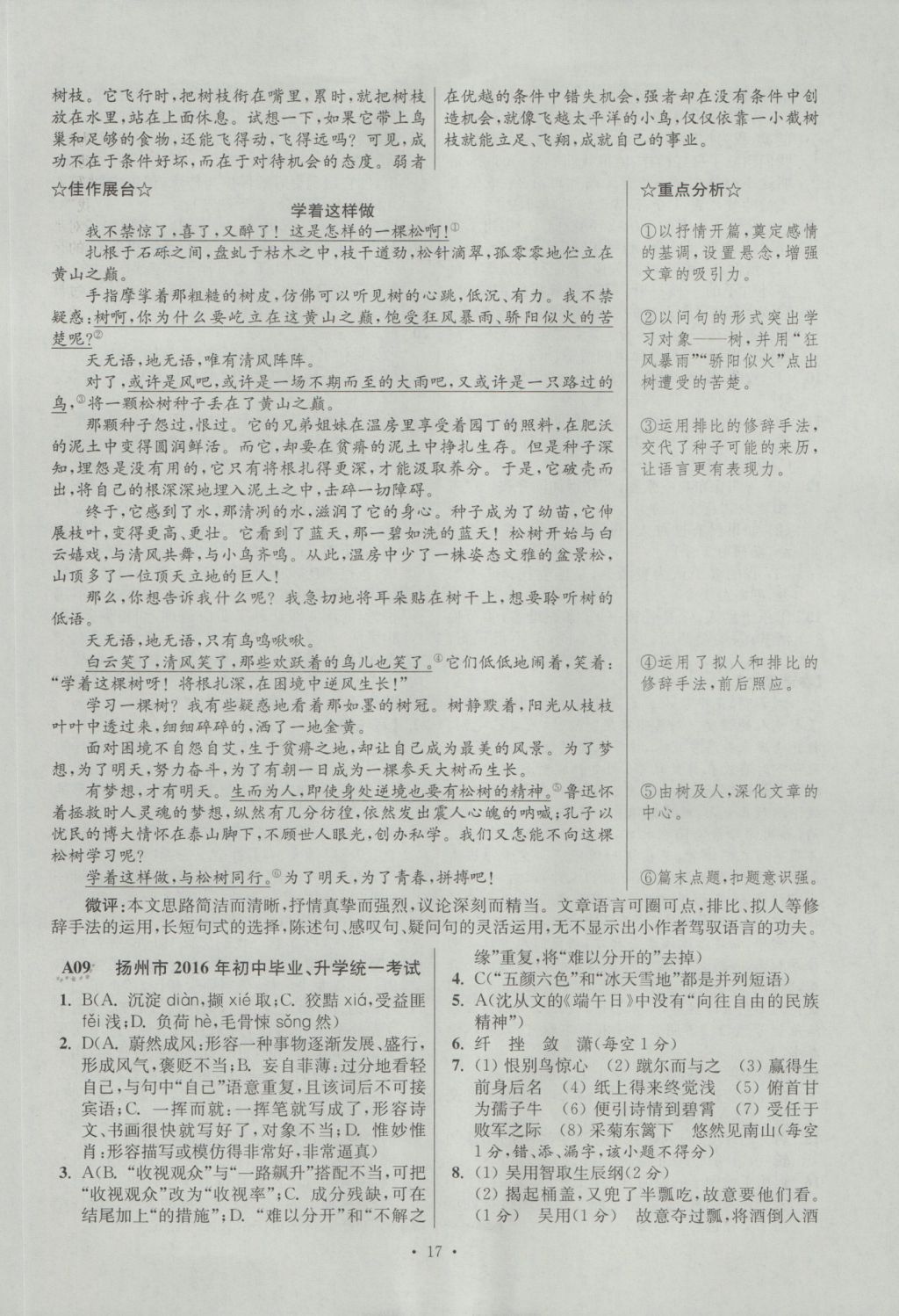 2017年江苏13大市中考试卷与标准模拟优化38套语文 参考答案第17页