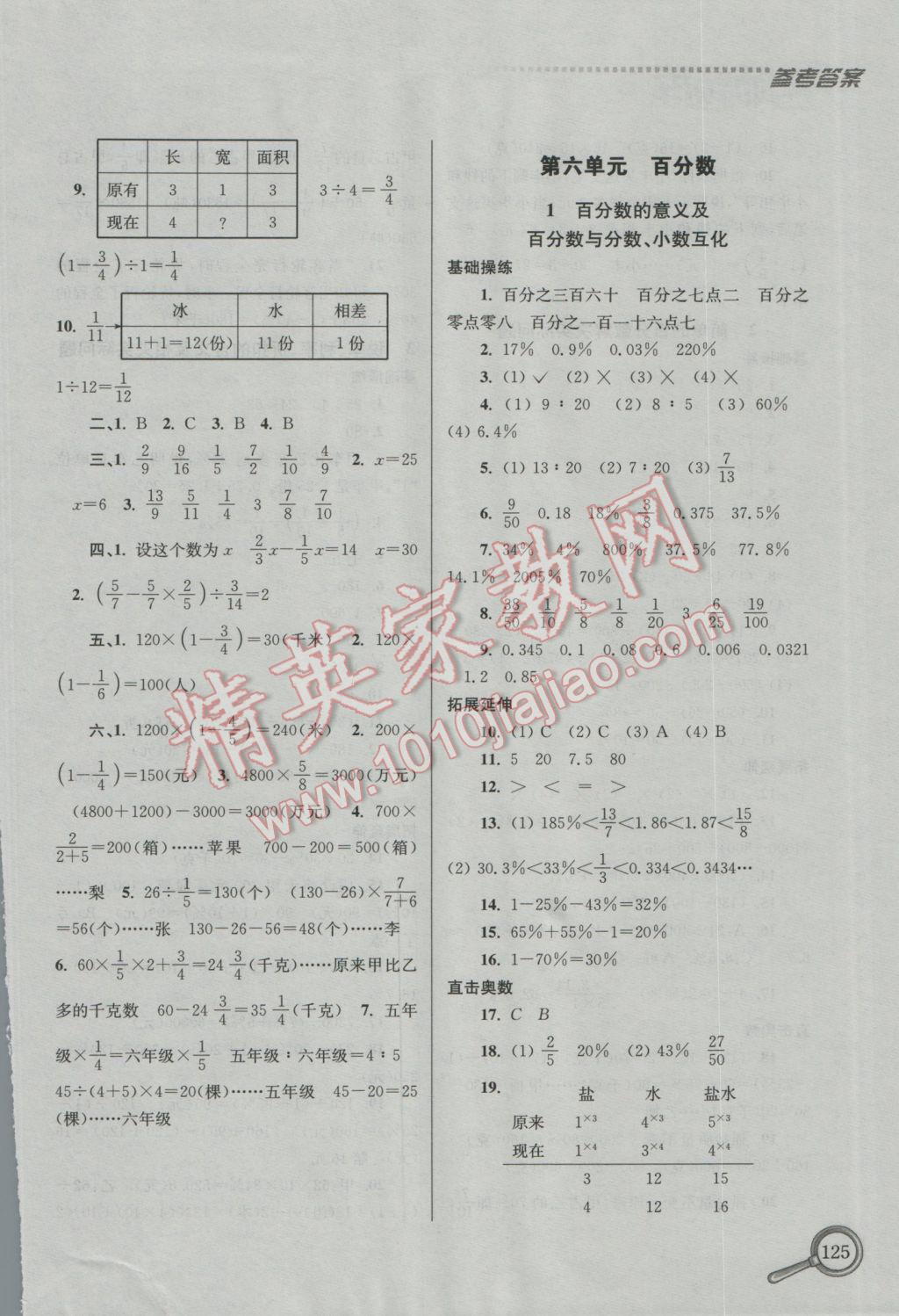 2016年名师题库小学数学六年级上册 参考答案第17页