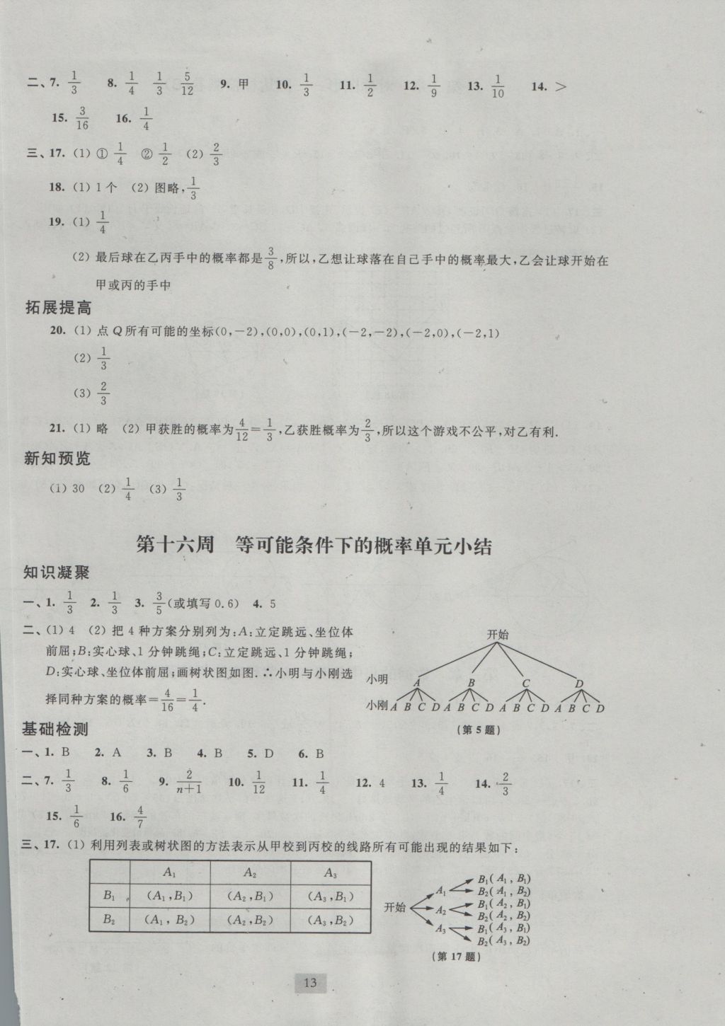 2016年阳光互动绿色成长空间九年级数学上册 参考答案第13页