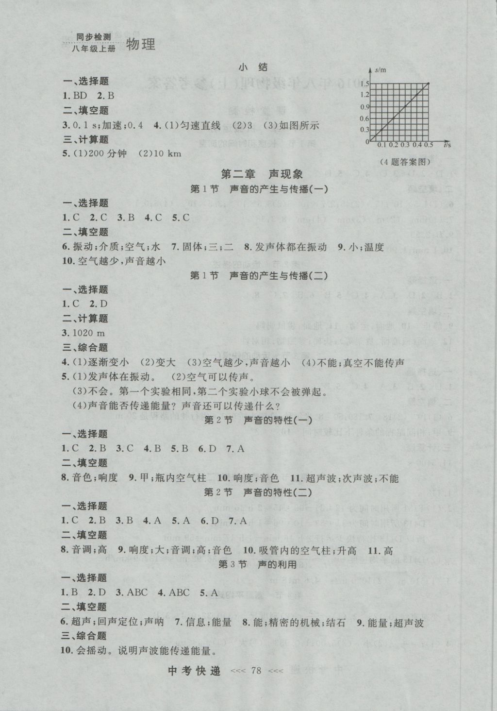 2016年中考快递同步检测八年级物理上册人教版大连版 参考答案第2页