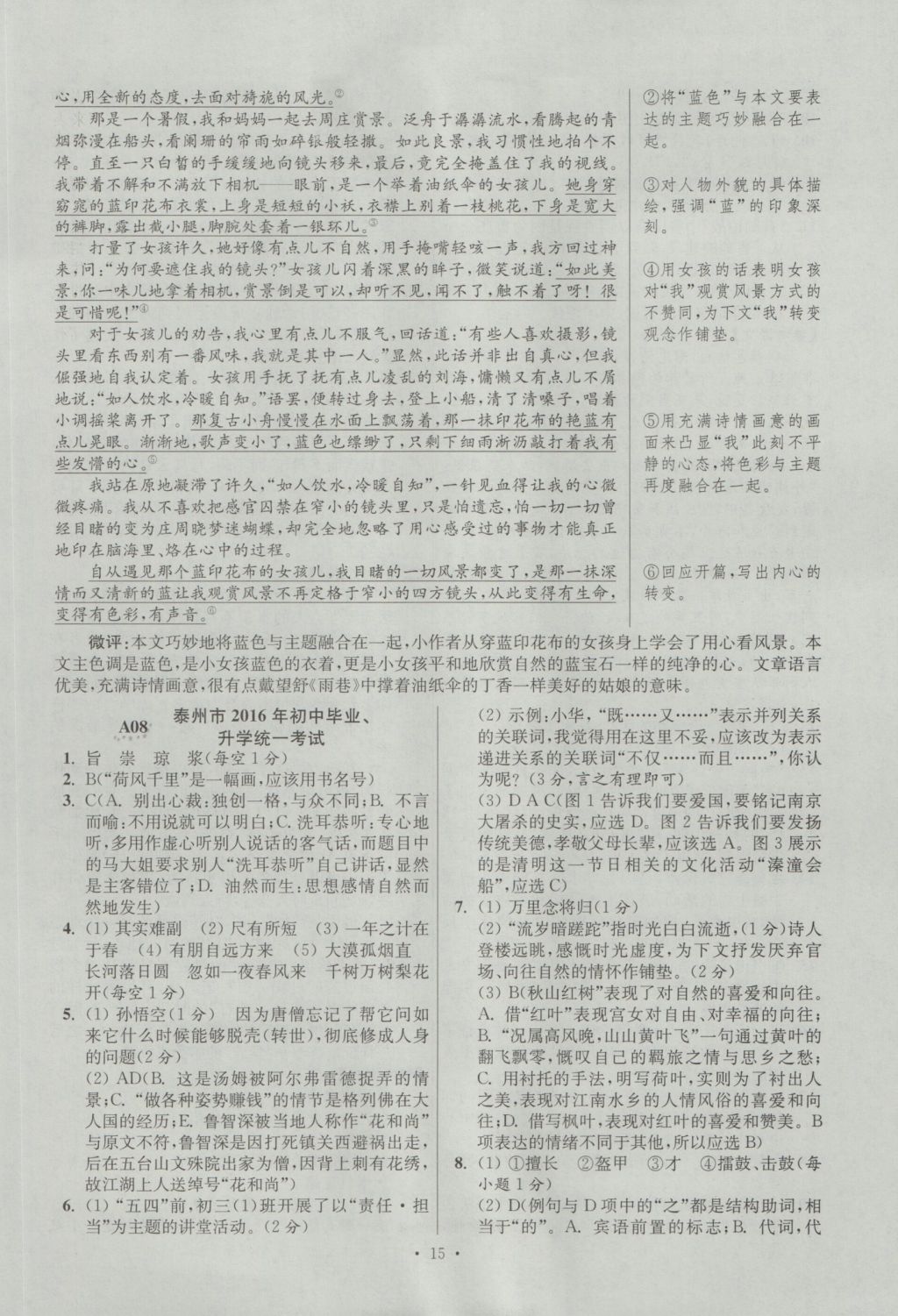 2017年江苏13大市中考试卷与标准模拟优化38套语文 参考答案第15页