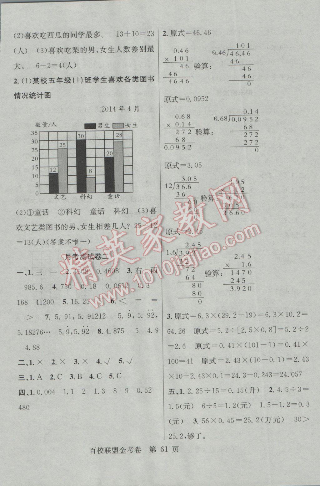 2016年百校聯(lián)盟金考卷五年級數(shù)學(xué)上冊蘇教版 參考答案第5頁