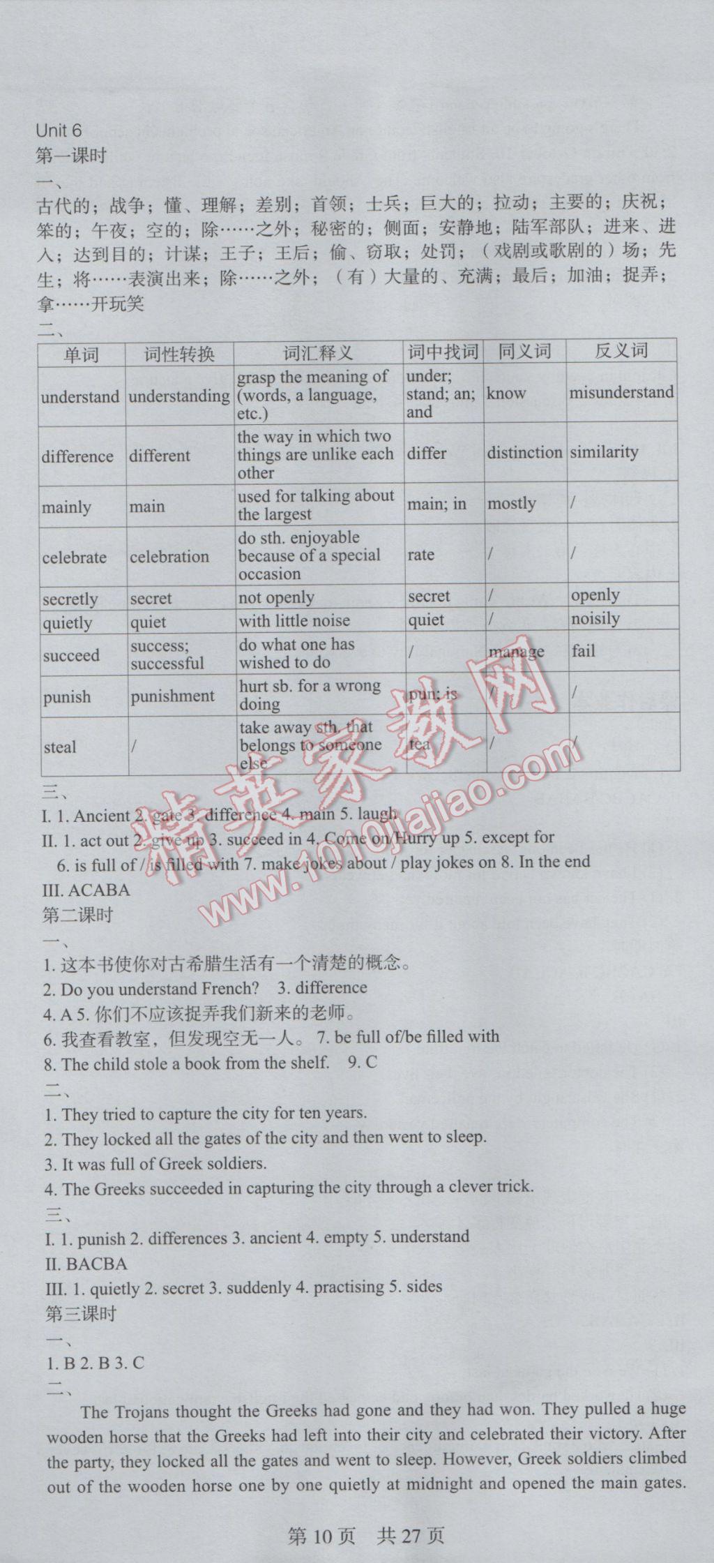 2016年深圳金卷初中英語課時導(dǎo)學(xué)案八年級上冊 參考答案第30頁