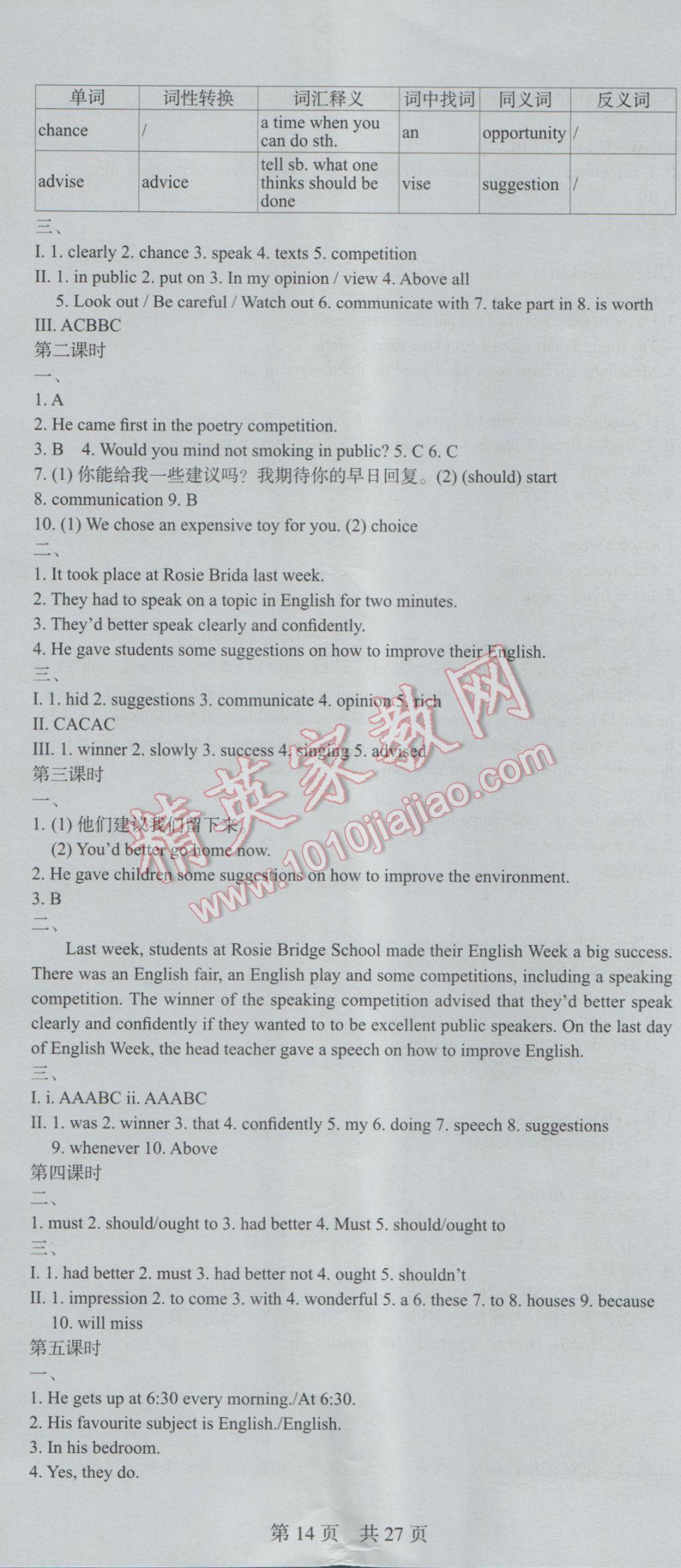 2016年深圳金卷初中英語課時(shí)導(dǎo)學(xué)案八年級(jí)上冊(cè) 參考答案第32頁(yè)