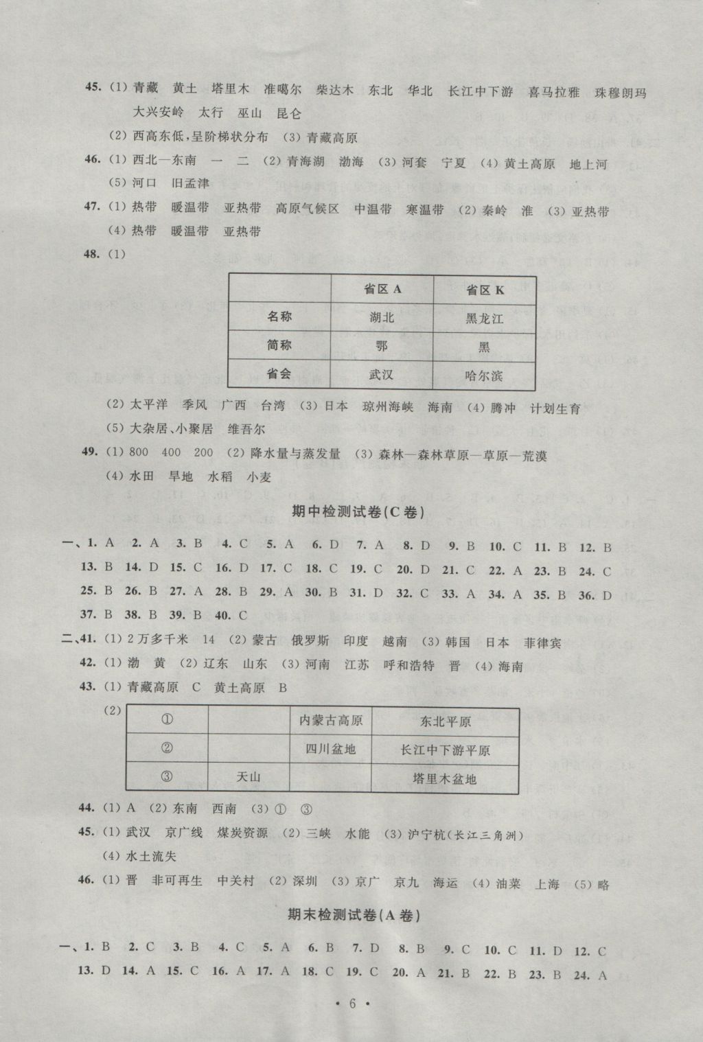 2016年陽光互動綠色成長空間八年級地理上冊 參考答案第6頁