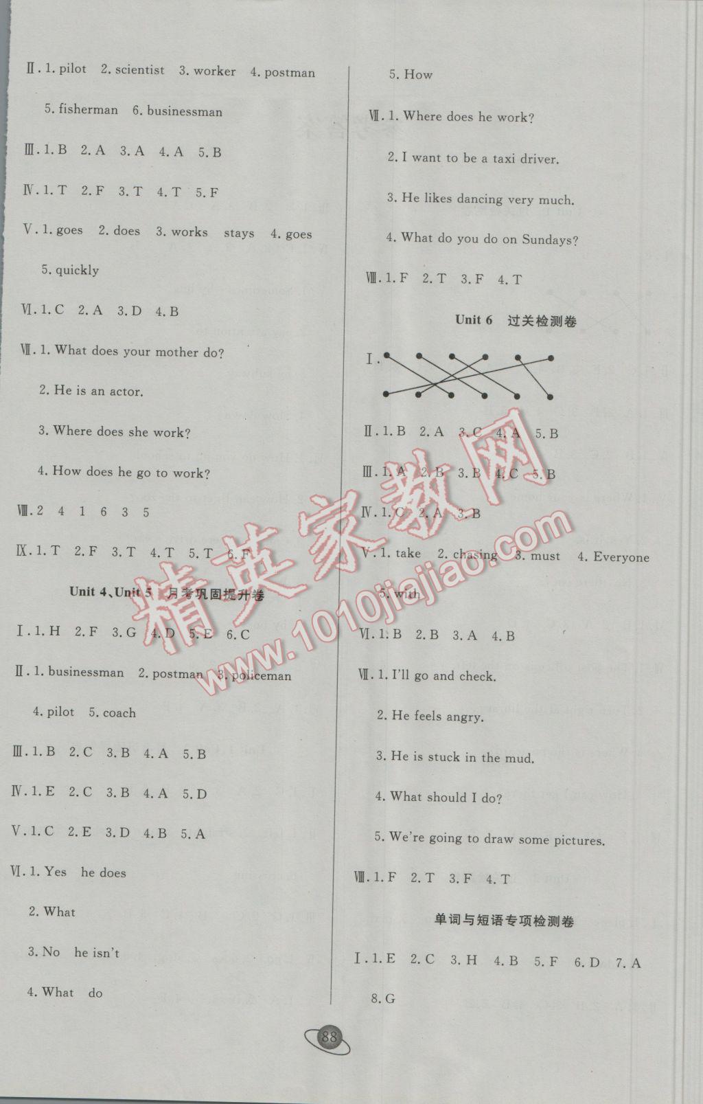 2016年核心360小学生赢在100六年级英语上册人教PEP版 参考答案第4页