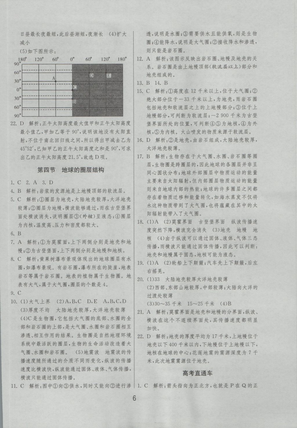 实验班全程提优训练地理必修1人教版 参考答案第6页