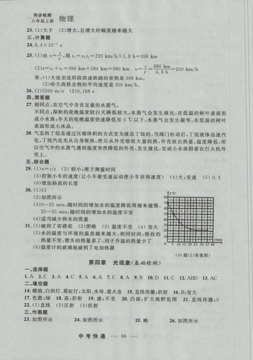 2016年中考快递同步检测八年级物理上册人教版大连版 参考答案第20页