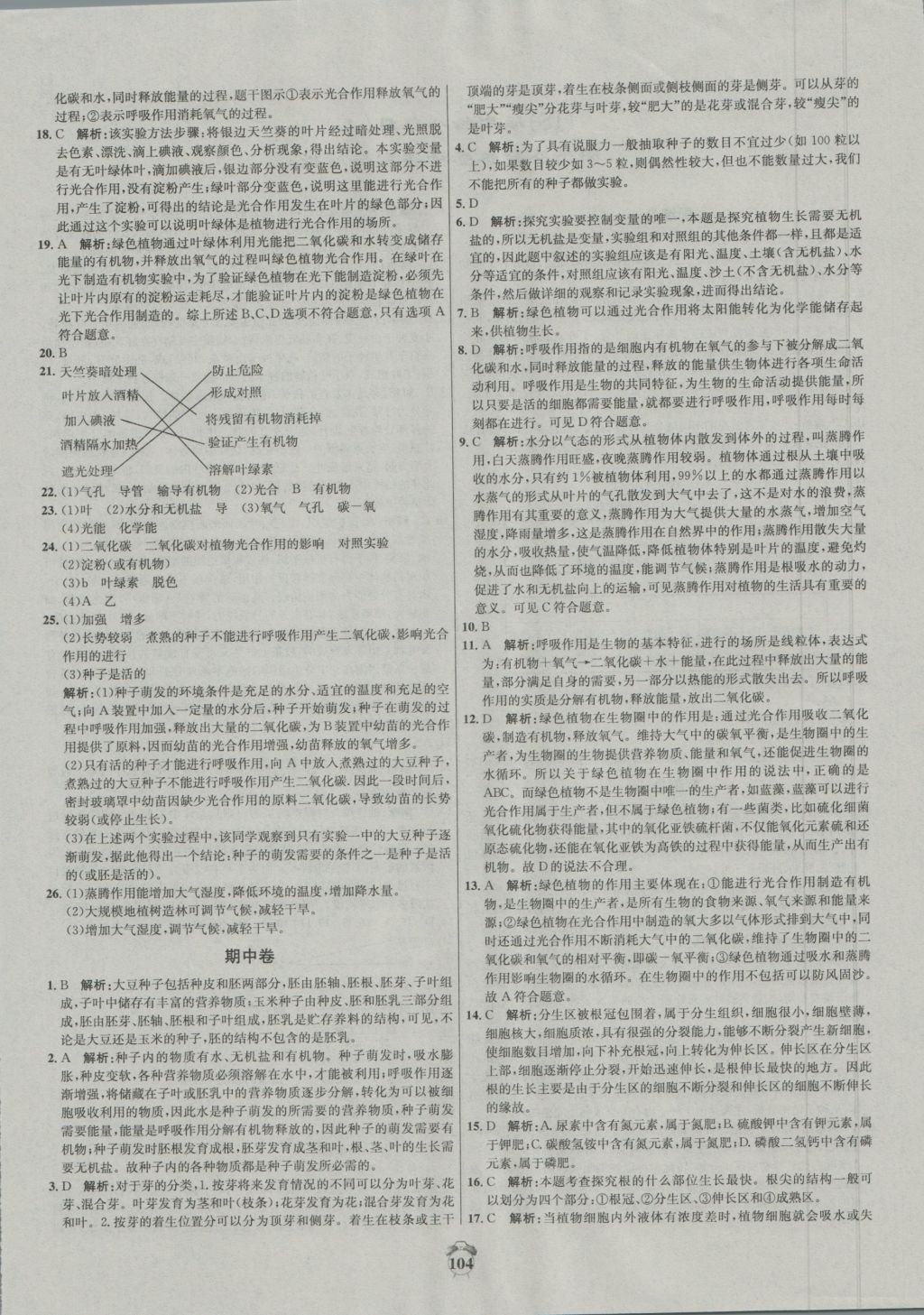 2016年陽光奪冠八年級生物上冊冀少版 參考答案第4頁