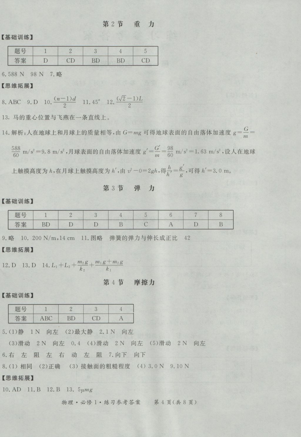 新課標形成性練習(xí)與檢測物理必修1 參考答案第1頁