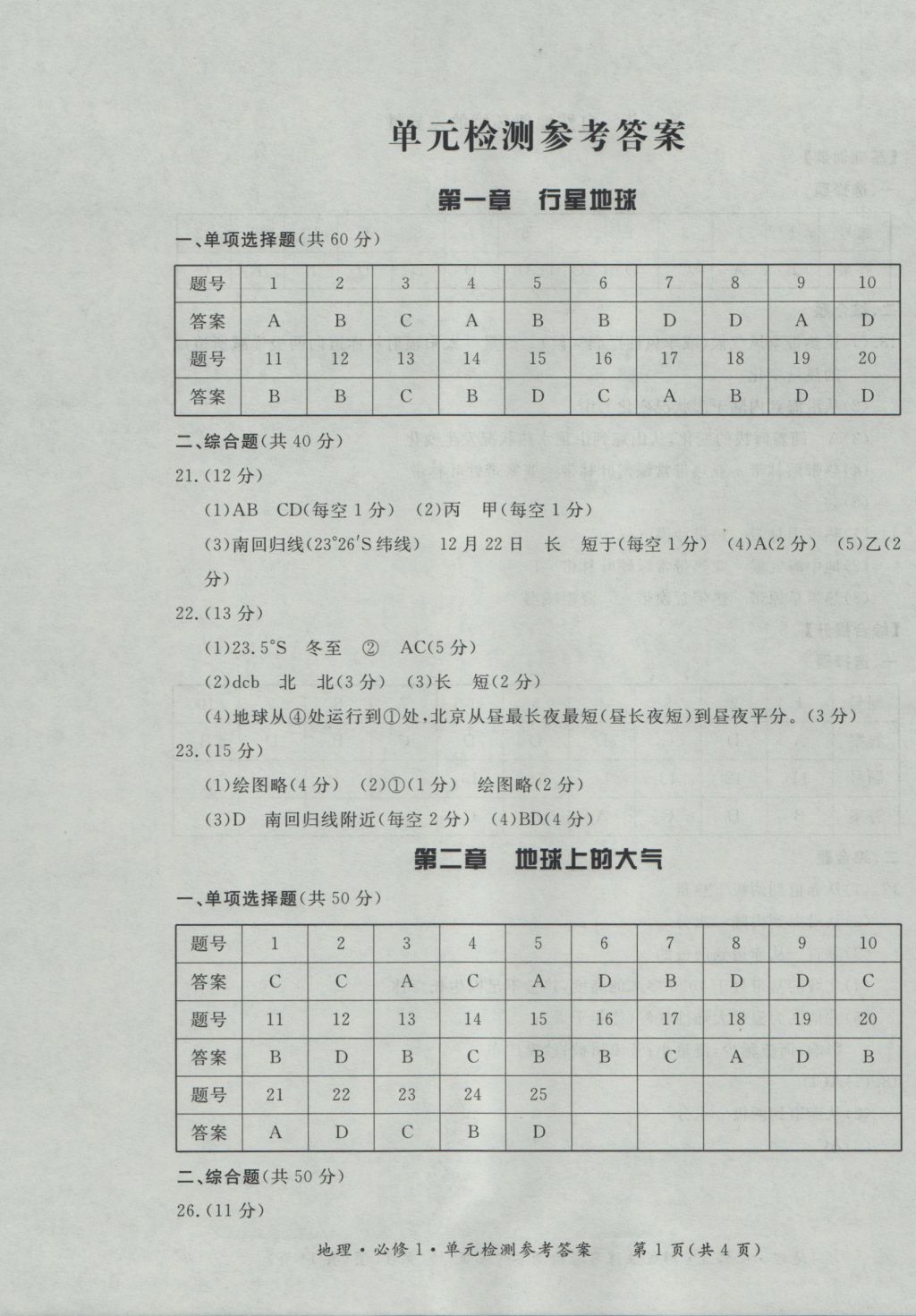 新課標(biāo)形成性練習(xí)與檢測(cè)地理必修1 參考答案第15頁(yè)