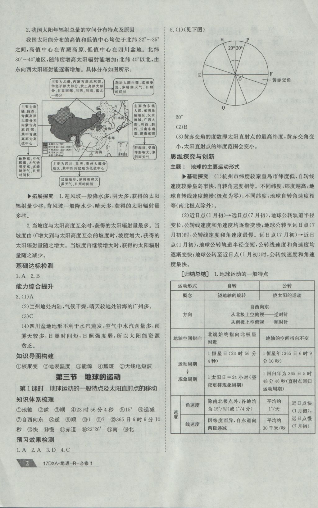 2016年金太陽導(dǎo)學案地理必修1人教版 參考答案第2頁