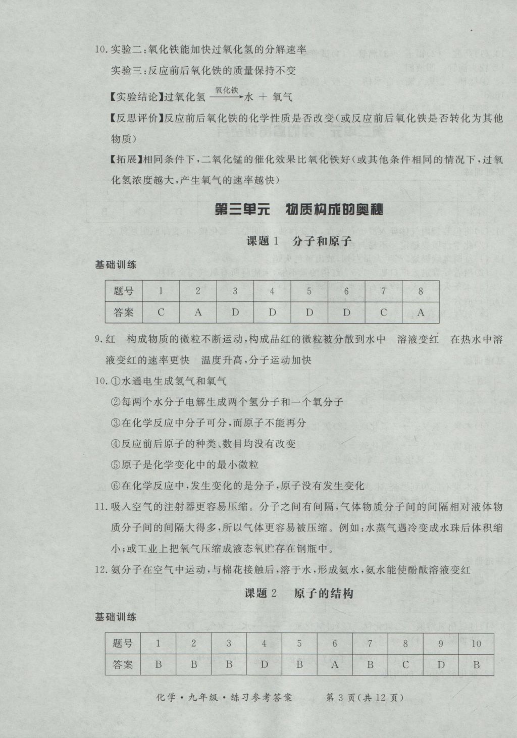 2016年新課標(biāo)形成性練習(xí)與檢測(cè)九年級(jí)化學(xué)全一冊(cè) 參考答案第3頁(yè)