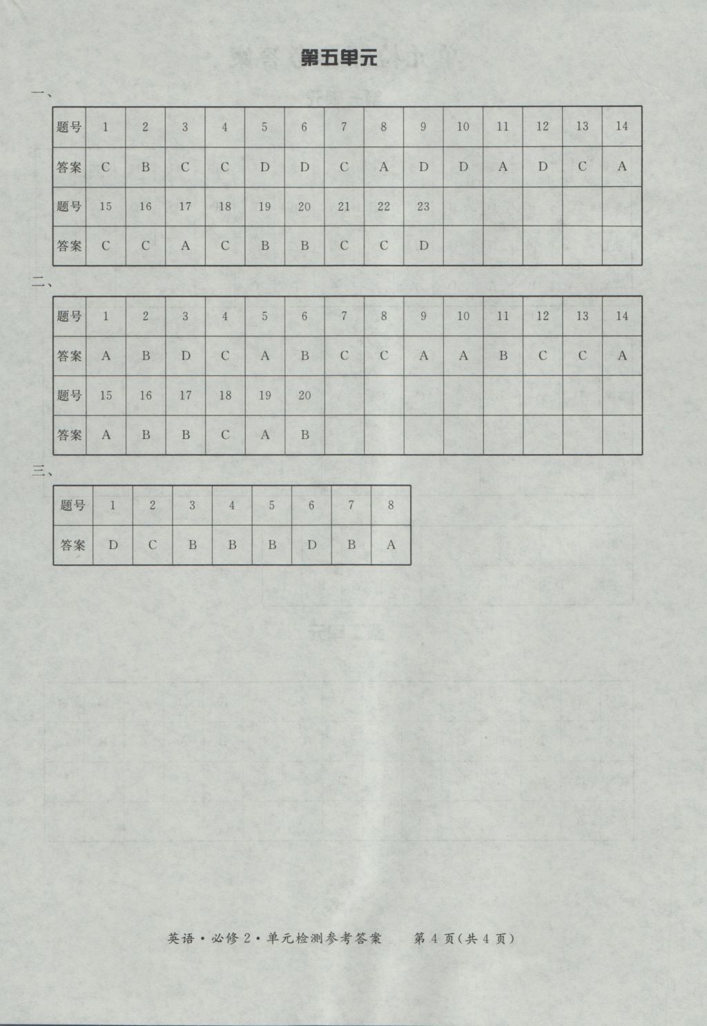 新課標形成性練習與檢測英語必修2 參考答案第20頁