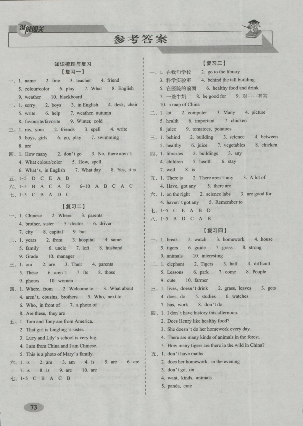 2016年聚能闖關(guān)期末復習沖刺卷七年級英語上冊外研版 參考答案第1頁