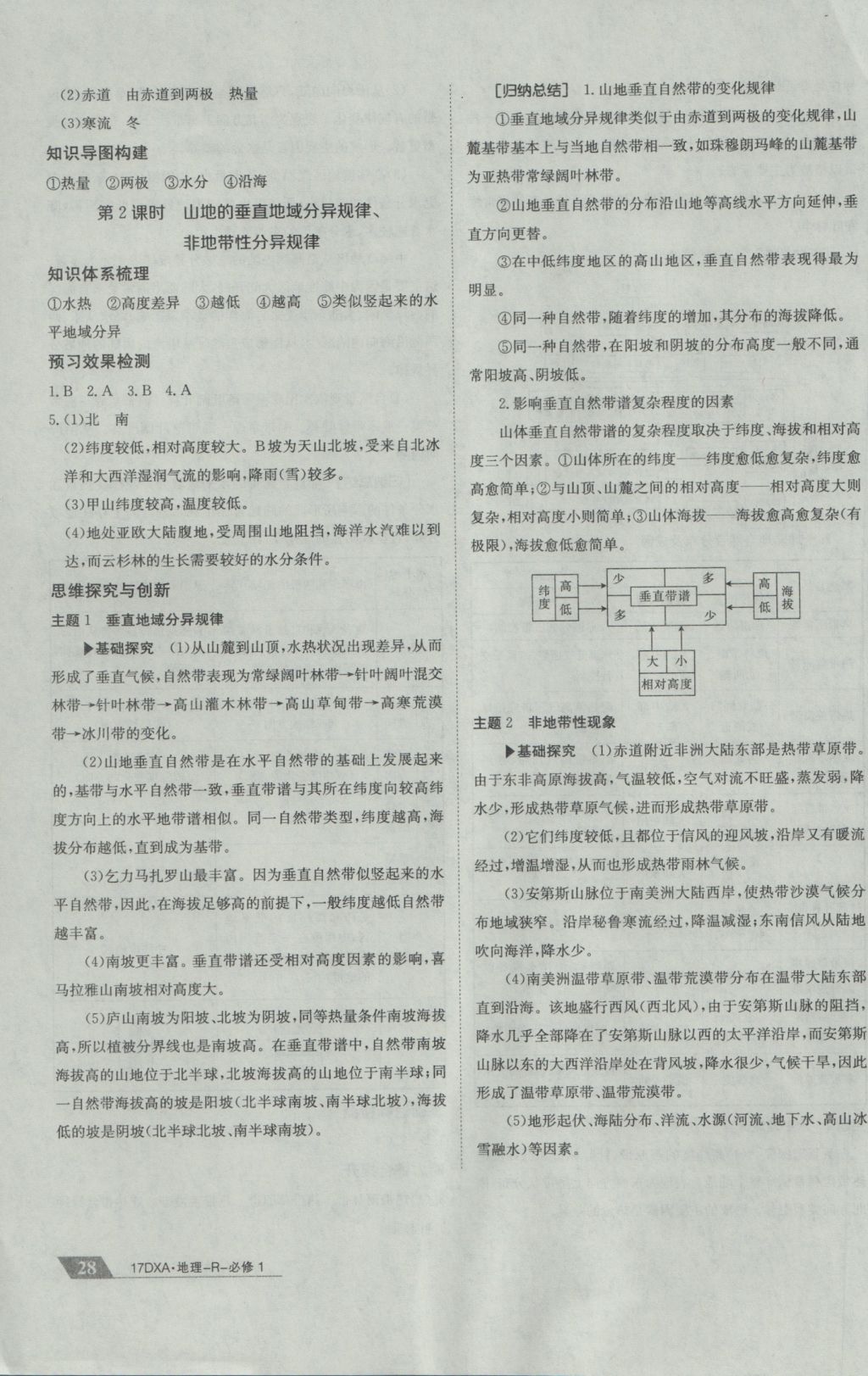 2016年金太陽導(dǎo)學(xué)案地理必修1人教版 參考答案第28頁