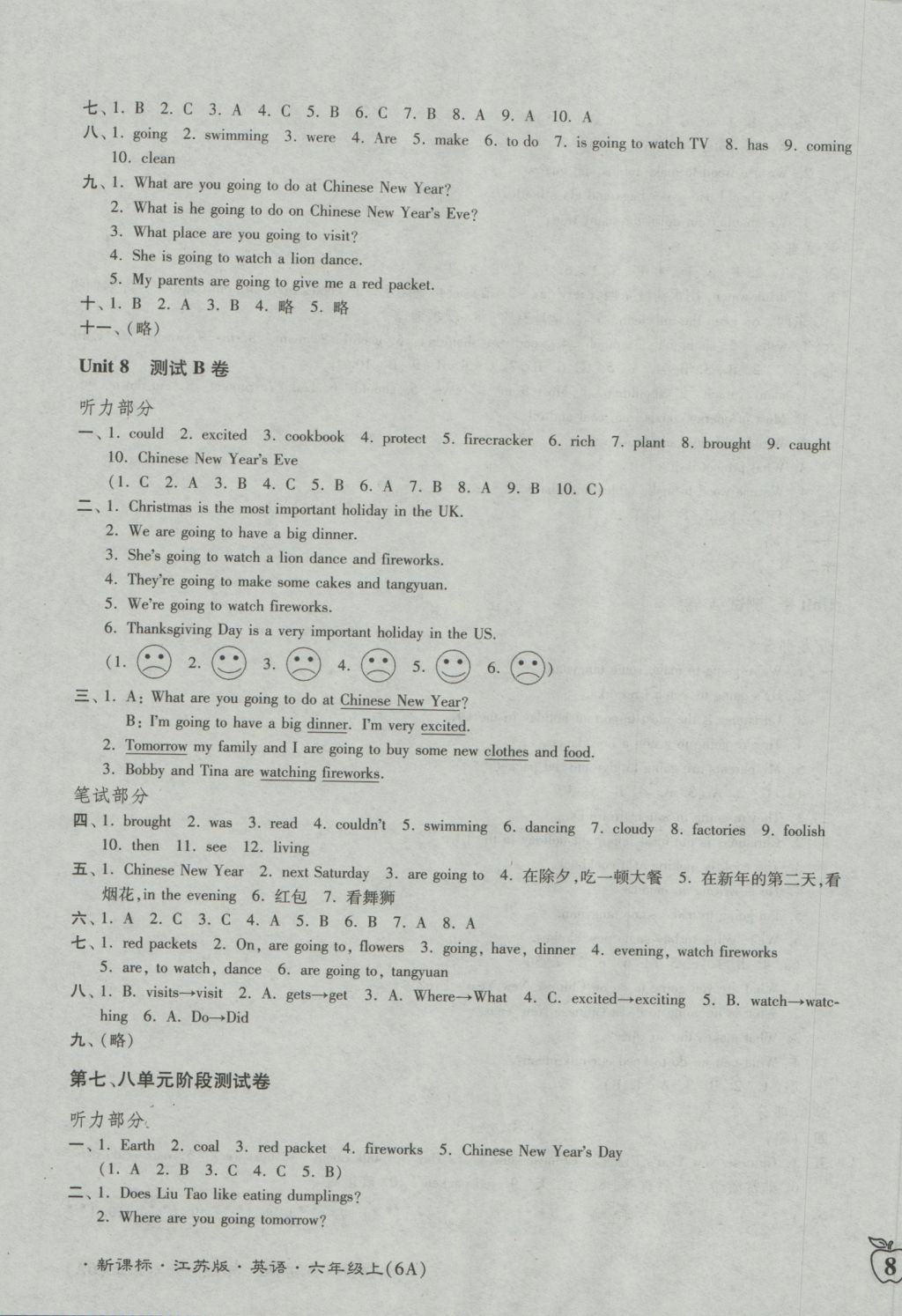 2016年江苏密卷六年级英语上册江苏版 参考答案第15页