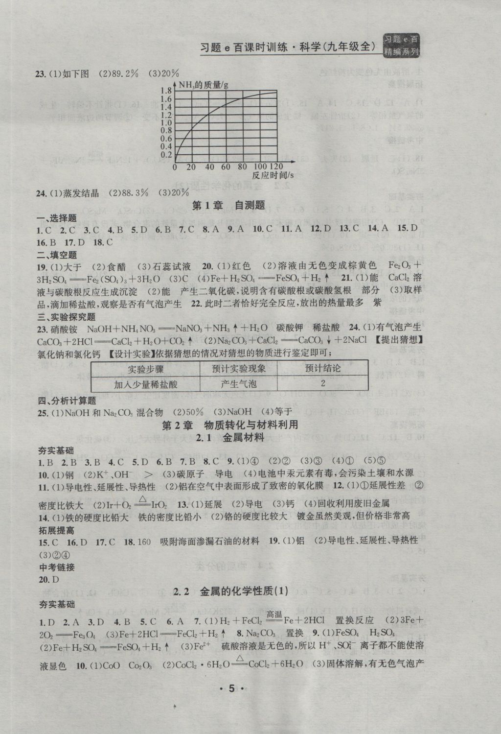 2016年習(xí)題E百課時訓(xùn)練九年級科學(xué)全一冊浙教版 參考答案第5頁