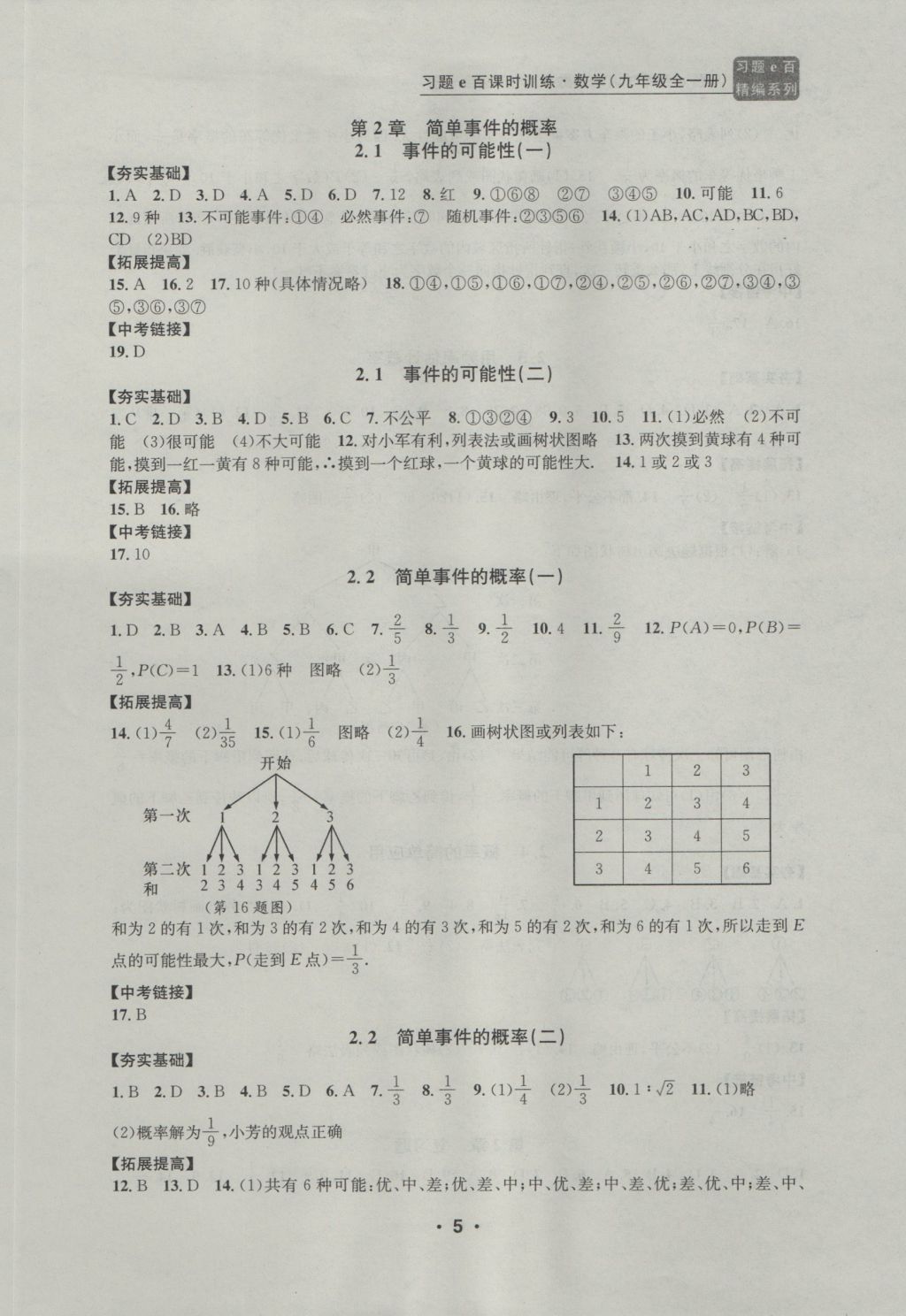 2016年習(xí)題E百課時訓(xùn)練九年級數(shù)學(xué)全一冊浙教版 參考答案第5頁