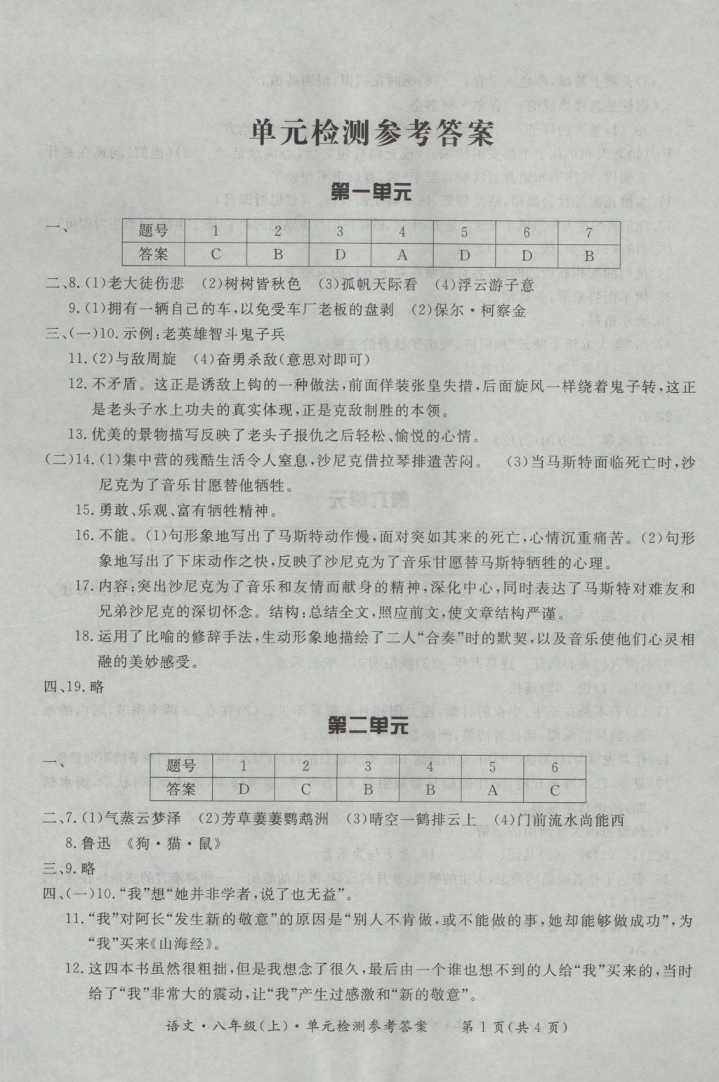 2016年新課標(biāo)形成性練習(xí)與檢測(cè)八年級(jí)語文上冊(cè) 參考答案第25頁