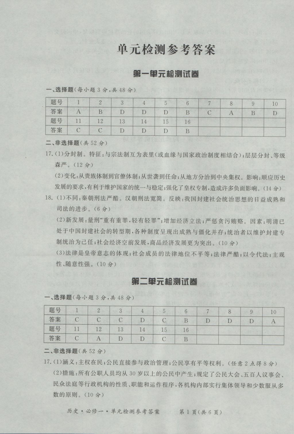 新課標形成性練習與檢測歷史必修1 參考答案第15頁