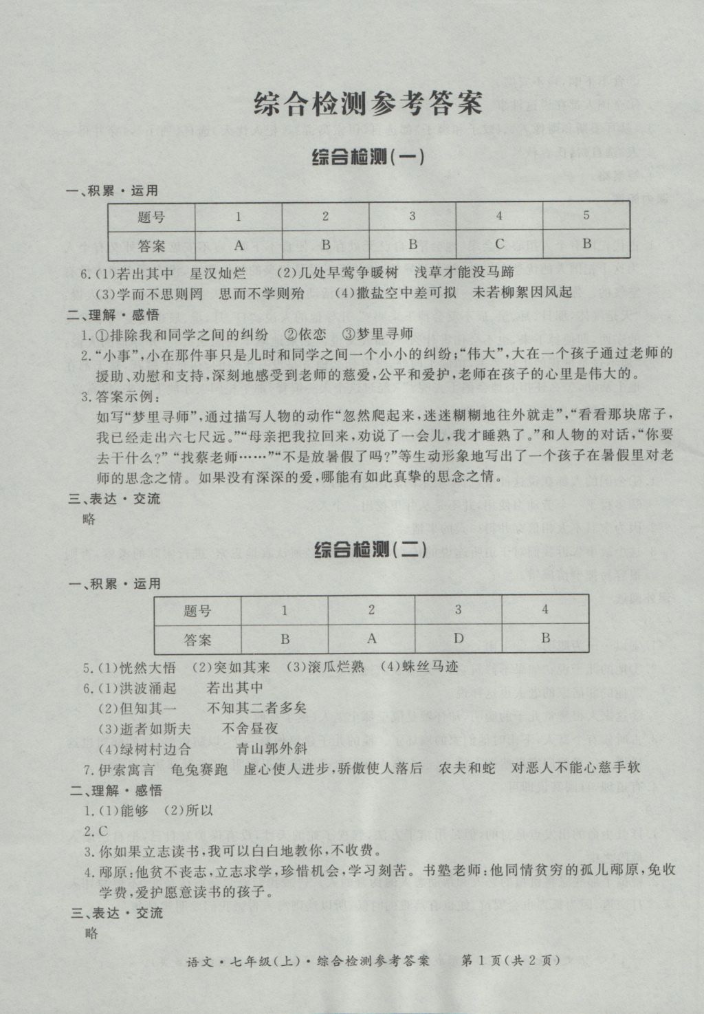 2016年新課標(biāo)形成性練習(xí)與檢測(cè)七年級(jí)語(yǔ)文上冊(cè) 參考答案第19頁(yè)