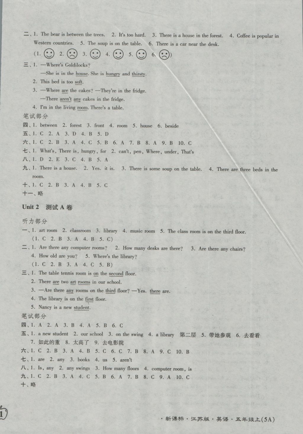 2016年江蘇密卷五年級英語上冊江蘇版 參考答案第2頁