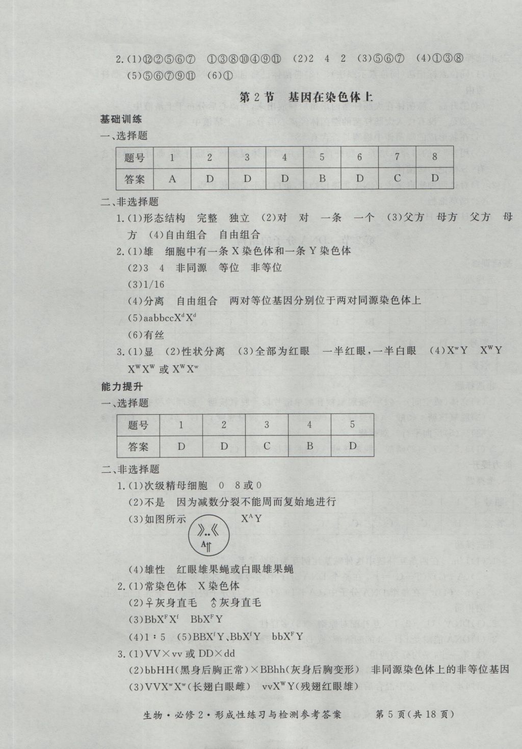 新課標形成性練習與檢測生物必修2 參考答案第5頁