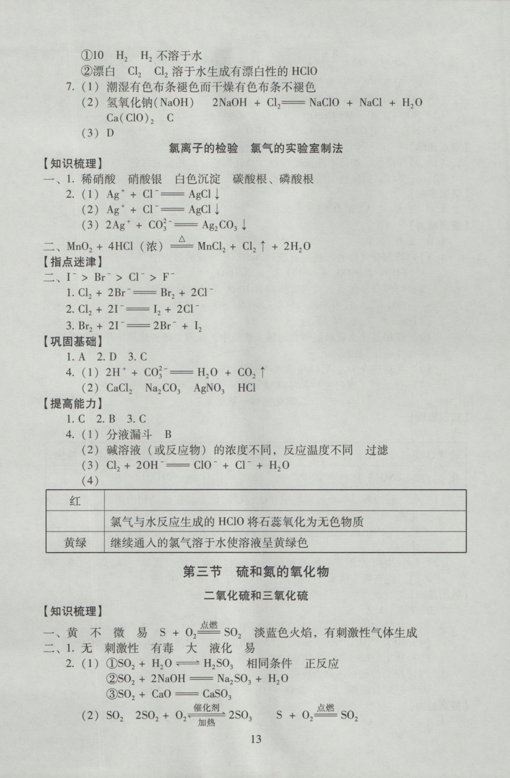 海淀名師伴你學(xué)同步學(xué)練測(cè)高中化學(xué)必修1 參考答案第13頁