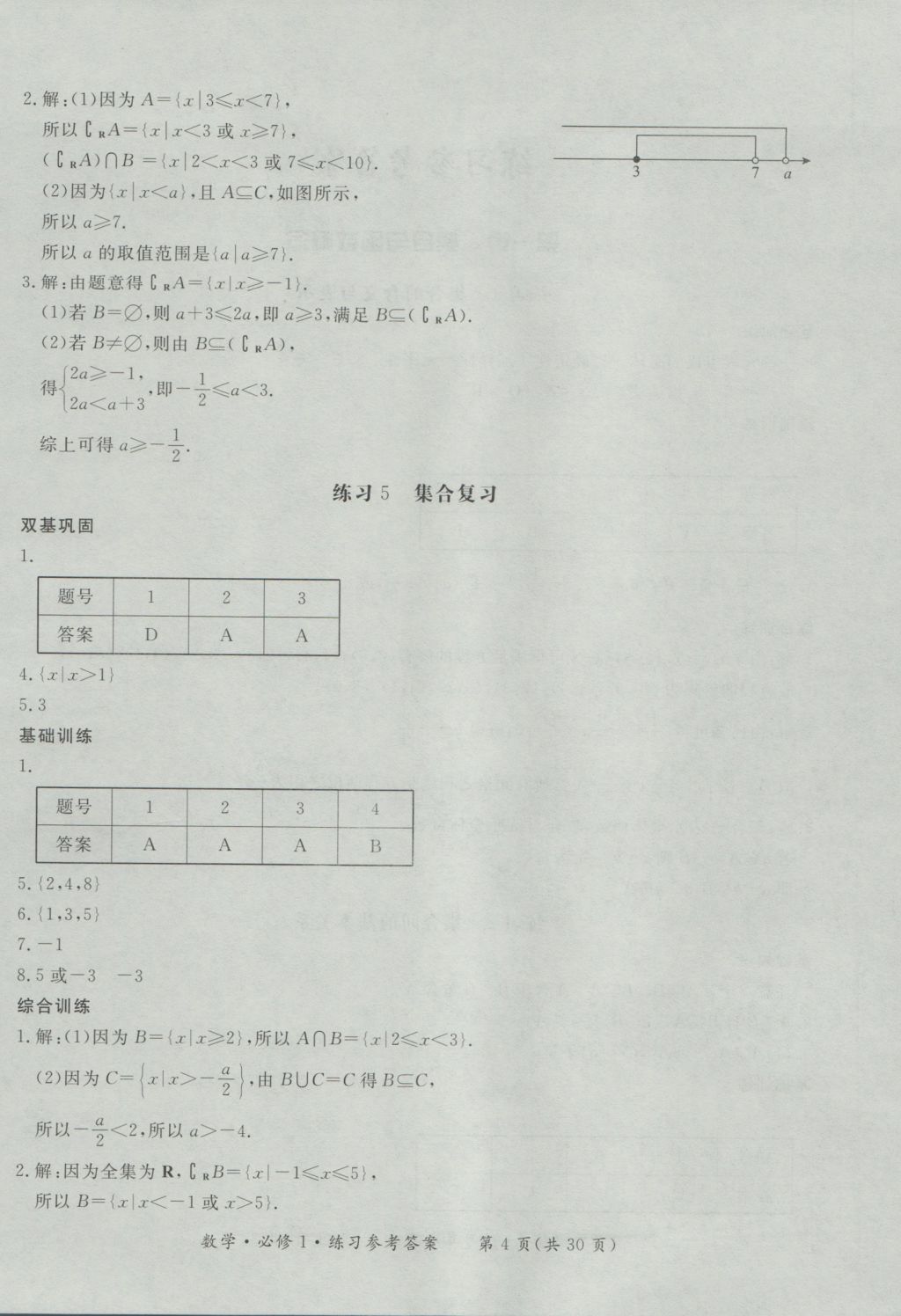 新課標(biāo)形成性練習(xí)與檢測數(shù)學(xué)必修1 參考答案第4頁