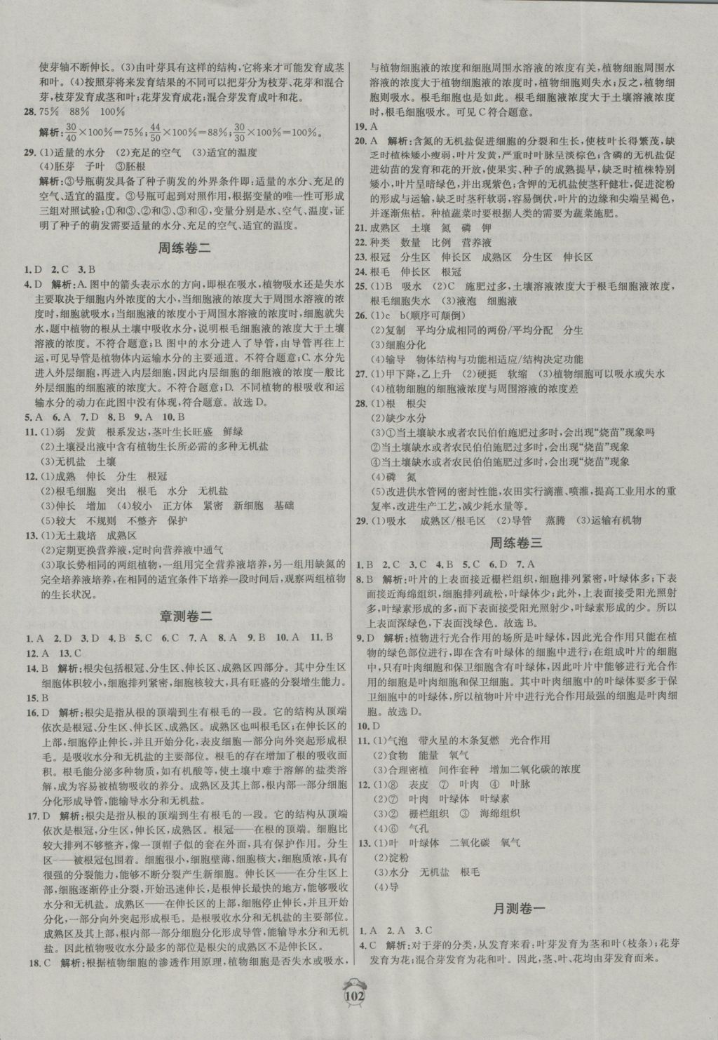 2016年陽光奪冠八年級生物上冊冀少版 參考答案第2頁