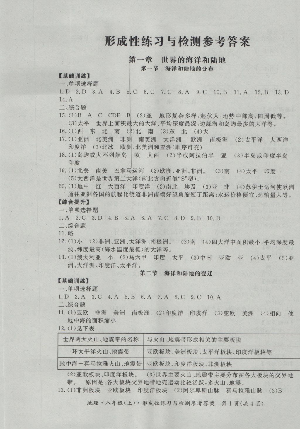 2016年新課標(biāo)形成性練習(xí)與檢測八年級(jí)地理上冊(cè) 參考答案第1頁