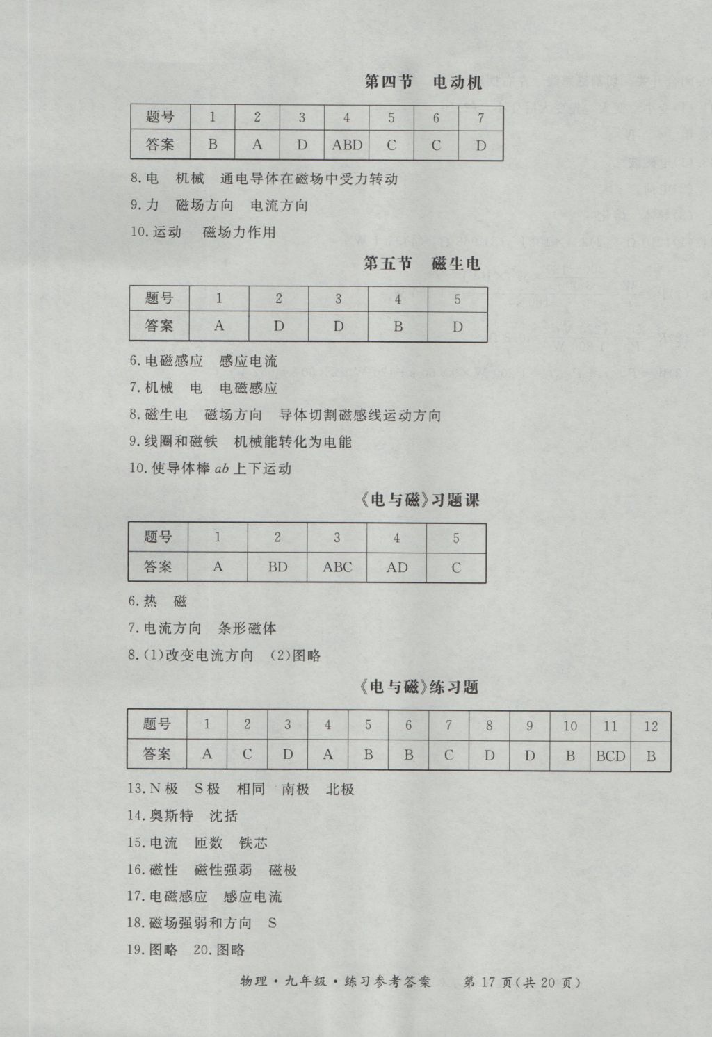 2016年新課標(biāo)形成性練習(xí)與檢測(cè)九年級(jí)物理全一冊(cè) 參考答案第17頁(yè)