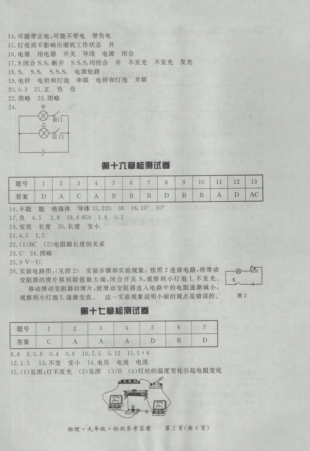 2016年新課標(biāo)形成性練習(xí)與檢測九年級物理全一冊 參考答案第22頁