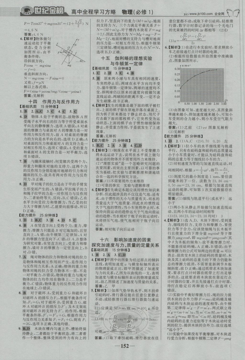 2016年世紀(jì)金榜高中全程學(xué)習(xí)方略物理必修1粵教版 參考答案第19頁(yè)