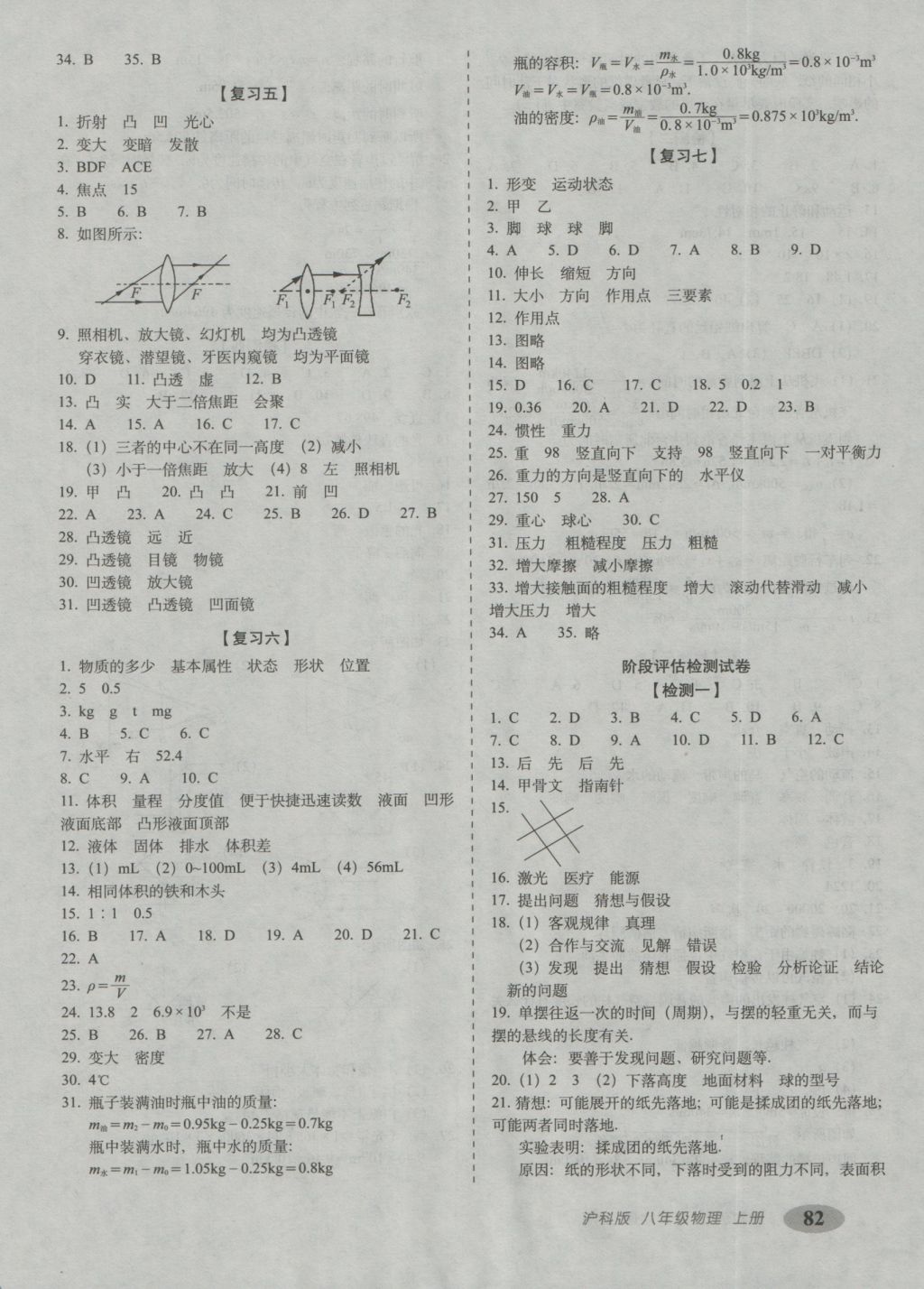 2016年聚能闖關(guān)期末復(fù)習(xí)沖刺卷八年級物理上冊滬科版 參考答案第2頁