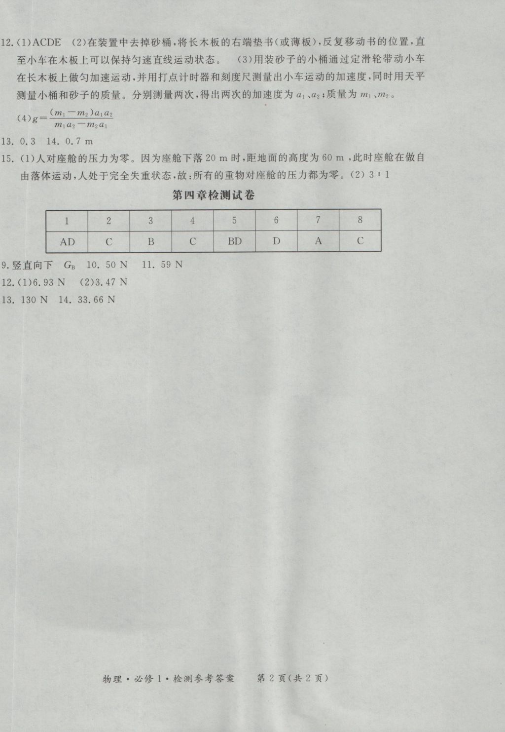 新課標形成性練習與檢測物理必修1 參考答案第10頁