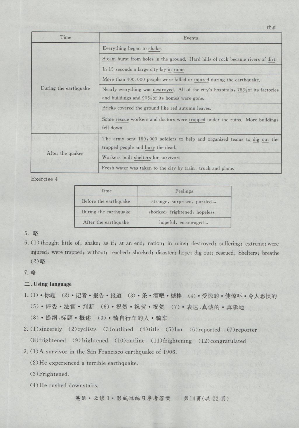 新課標形成性練習與檢測英語必修1 參考答案第14頁