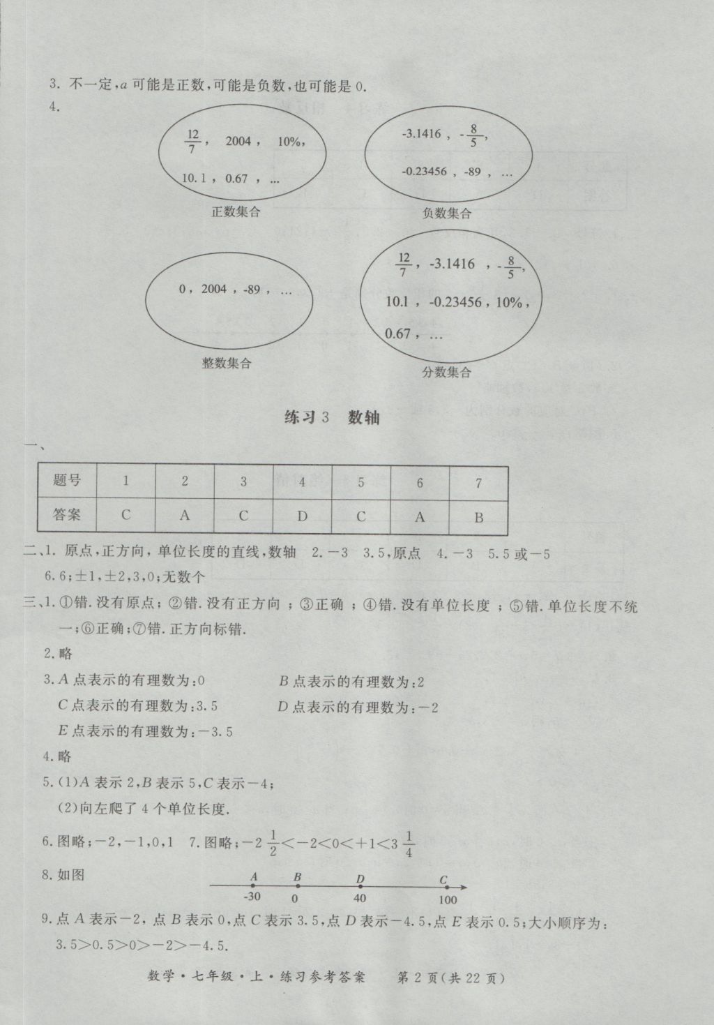 2016年新課標形成性練習與檢測七年級數(shù)學上冊 參考答案第2頁