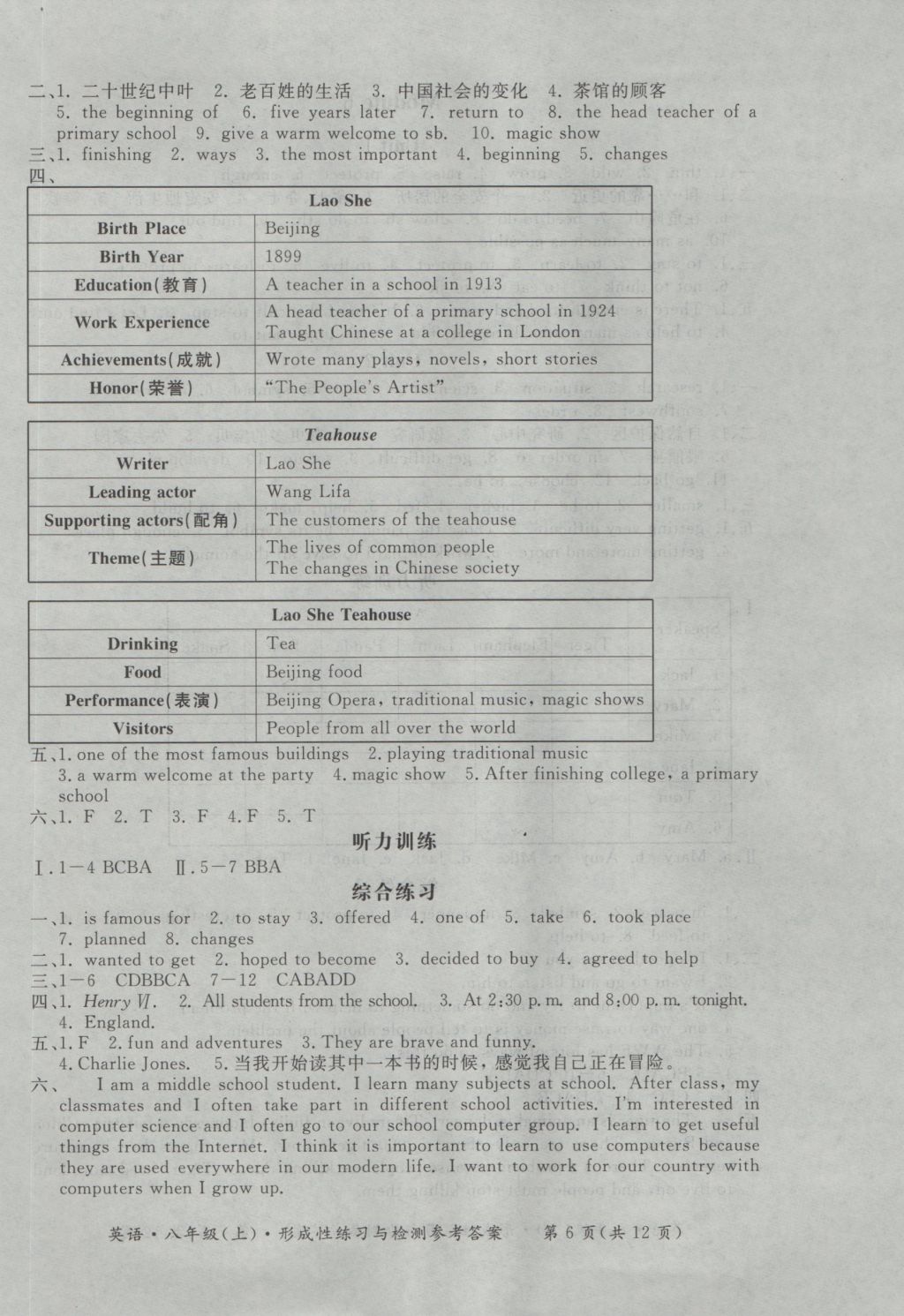 2016年新課標(biāo)形成性練習(xí)與檢測八年級英語上冊 參考答案第14頁