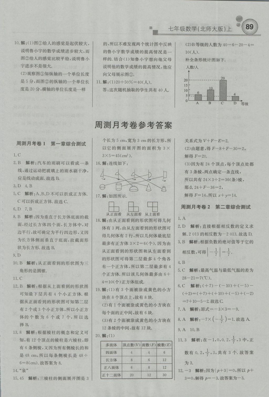 2016年直通贵州名校周测月考直通中考七年级数学上册北师大版 参考答案第13页