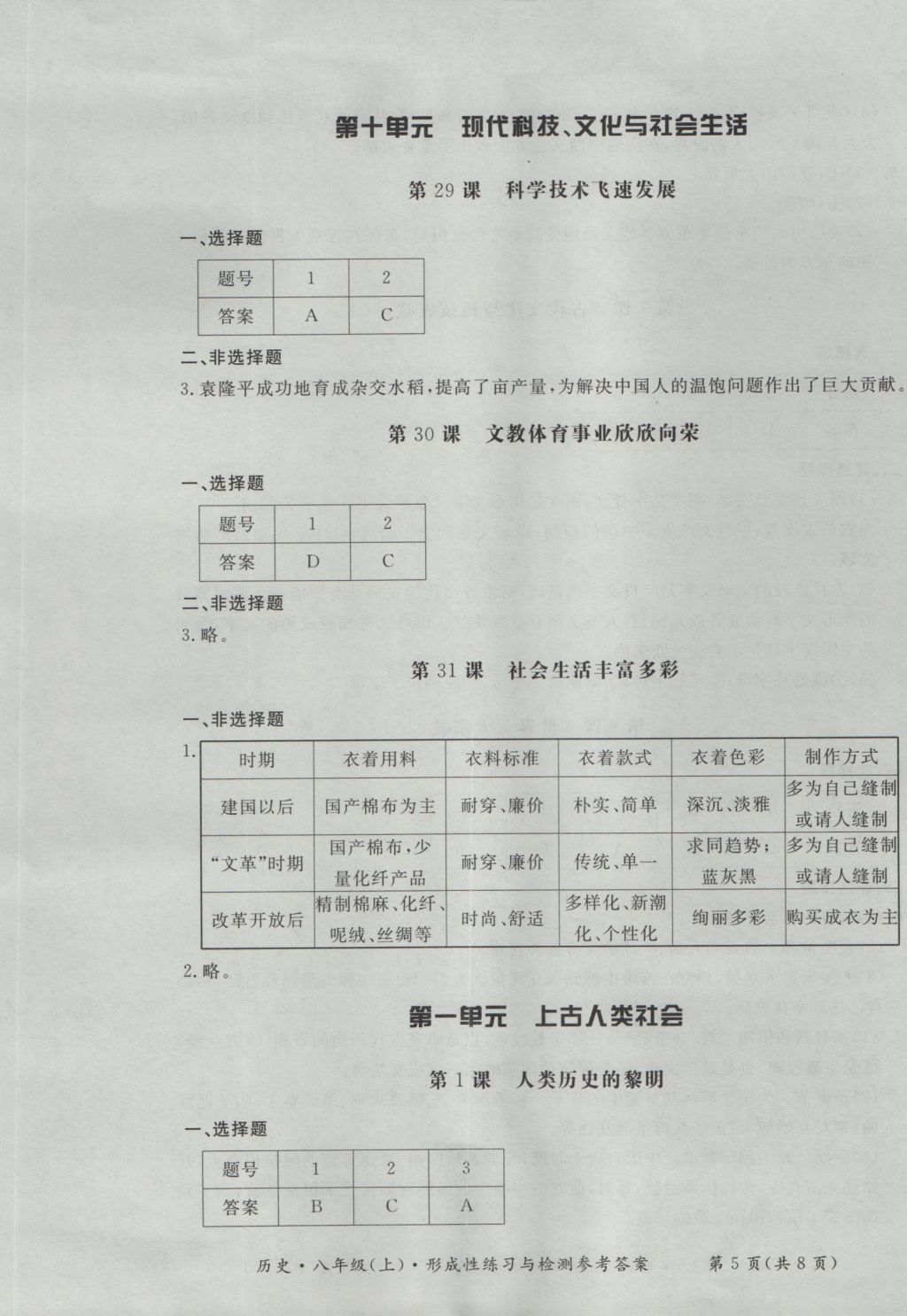 2016年新課標(biāo)形成性練習(xí)與檢測(cè)八年級(jí)歷史上冊(cè) 參考答案第5頁(yè)